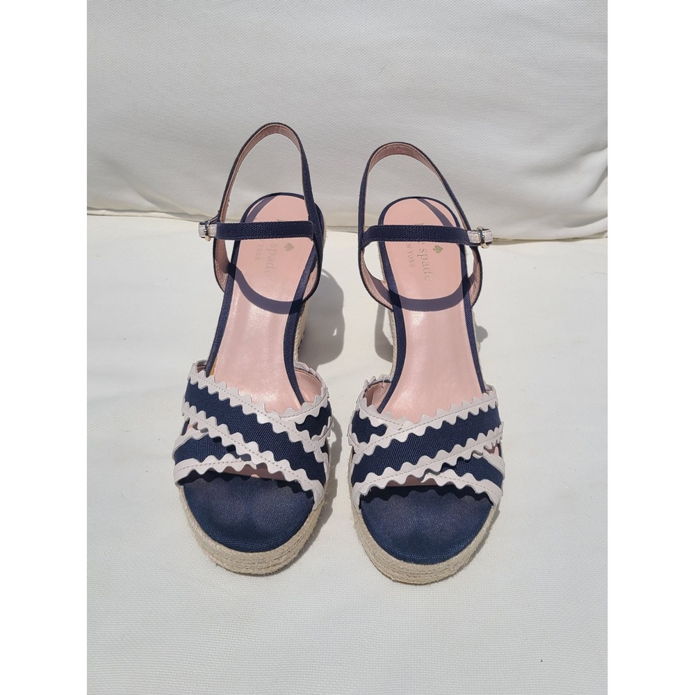 Kate Spade Navy Blue Cream Tulum Wedge Sandal Size 9.5
